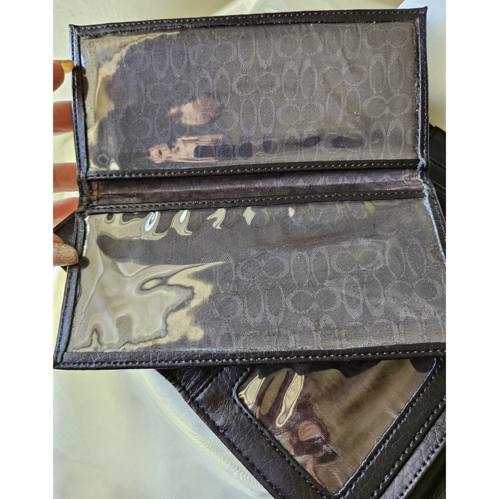 Coach Brown Leather Checkbook Wallet in Signature Canvas - Khaki and Tan - Picture 12 of 16